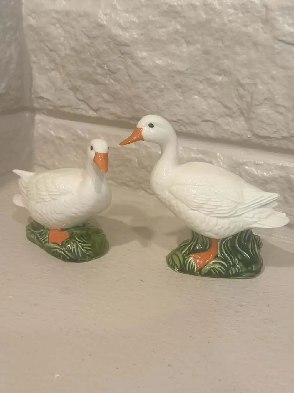 Vintage Ceramic White Duck Goose Figurines Set of 2 Cottagecore